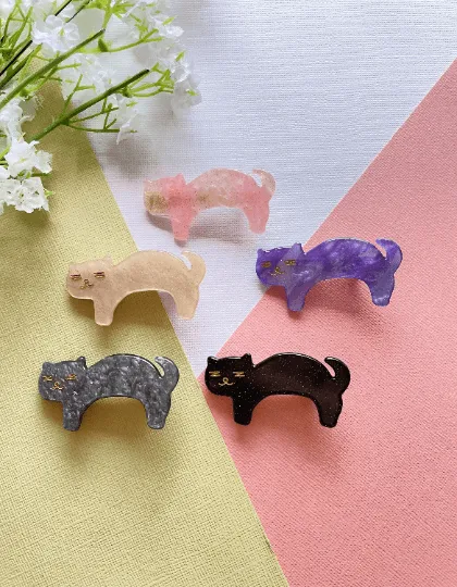 Sleepy cat acetate hair clips | Colourful barrette clips| korean hair accessories| animal hair clip | gift for cat lover