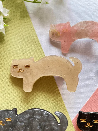 Sleepy cat acetate hair clips | Colourful barrette clips| korean hair accessories| animal hair clip | gift for cat lover