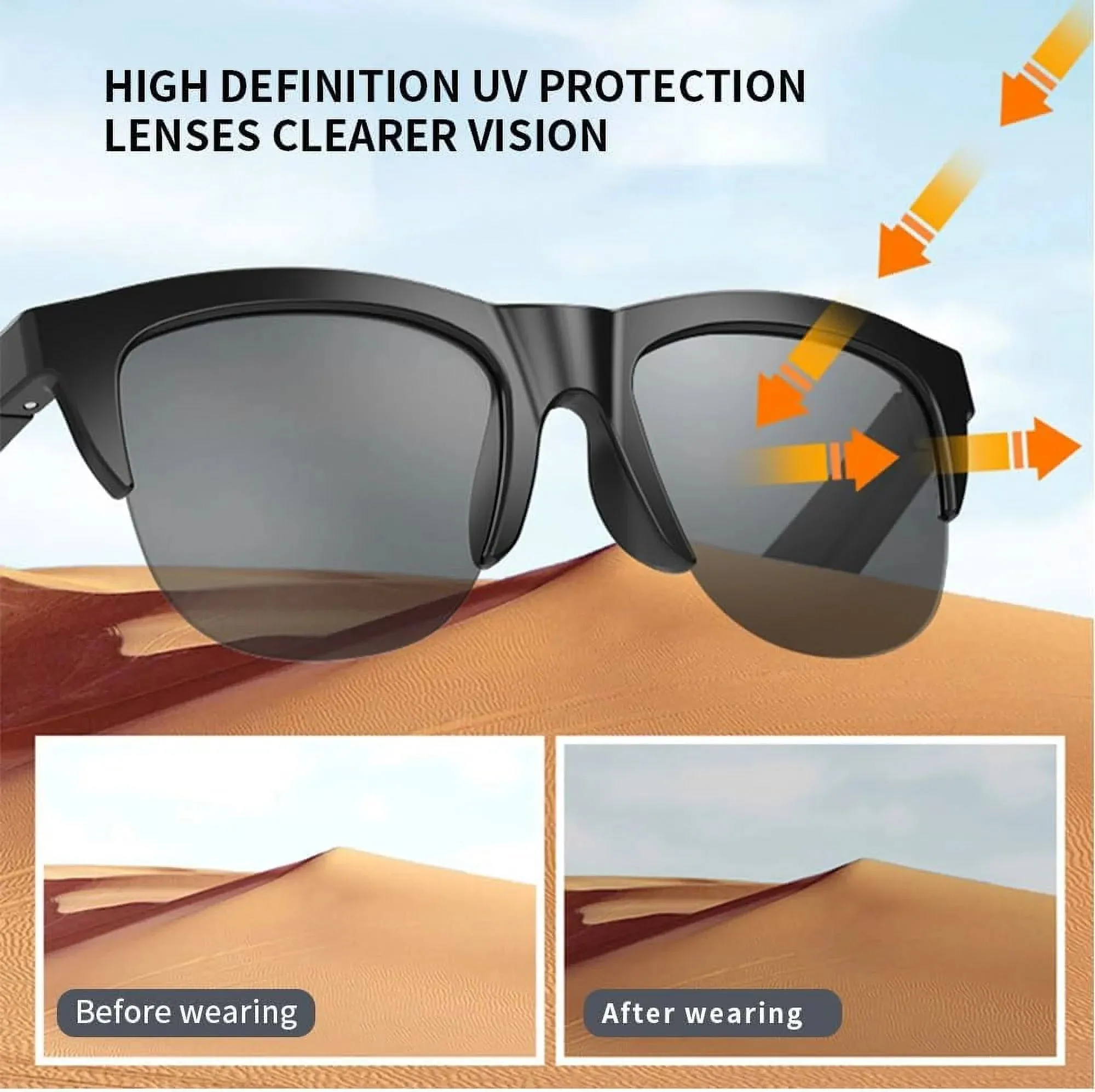 Smart Sunglasses, Polarized Sunglasses with Bluetooth Speaker, Driving/Sports/Outdoor UV Protection, Unisex