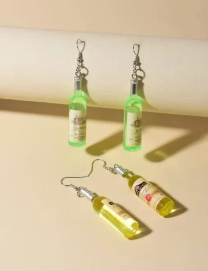 Y2K - Wine vodka beer earrings | wine blue and pink bottle dangle minimalist earrings | Kawaii drop earrings